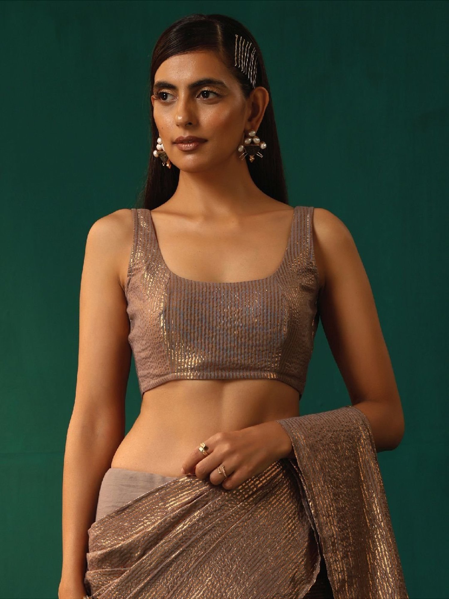 true Browns Grey Cotton Striped Blouse