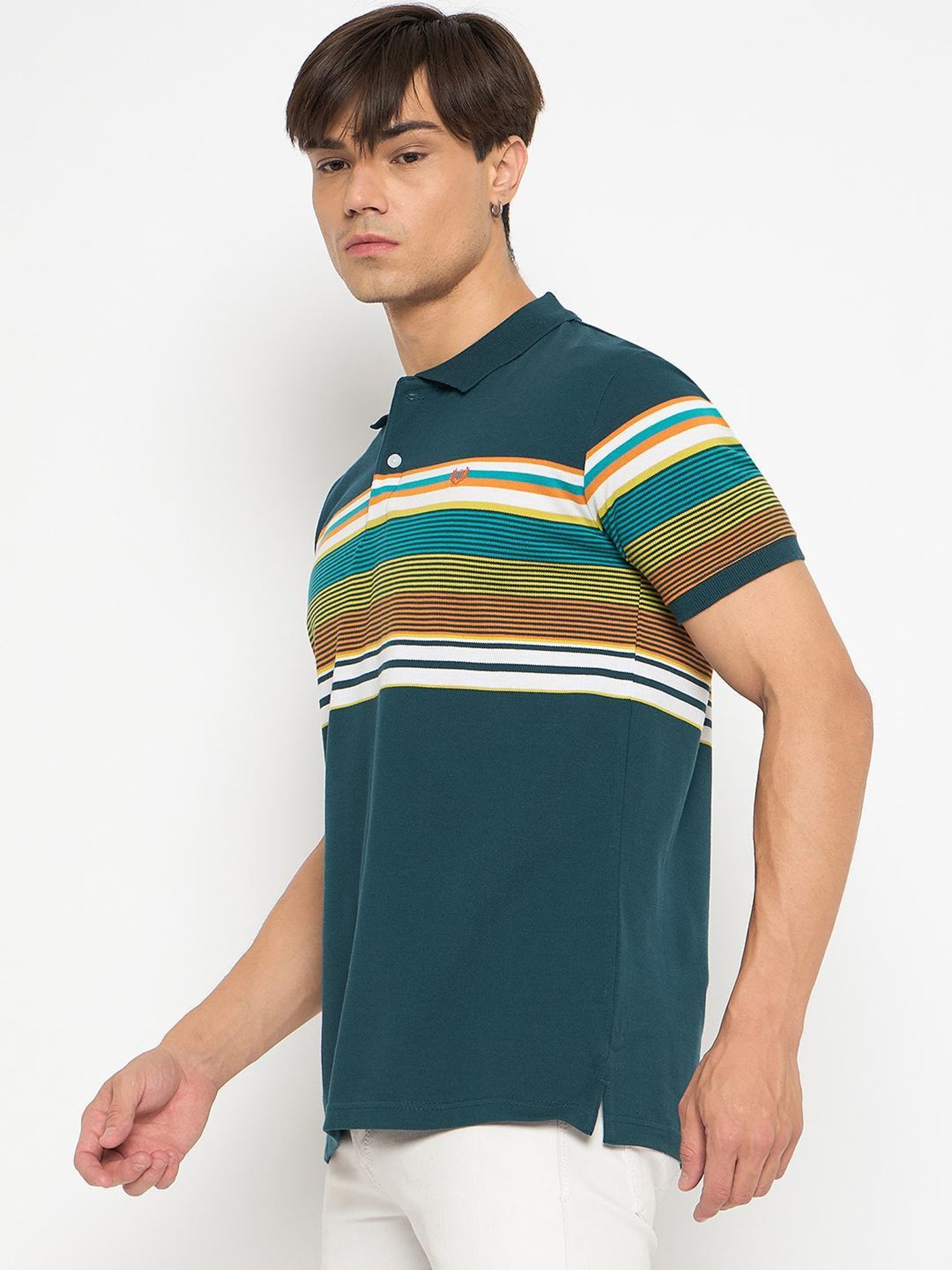 Duke Teal Slim Fit Striped Polo T-Shirt