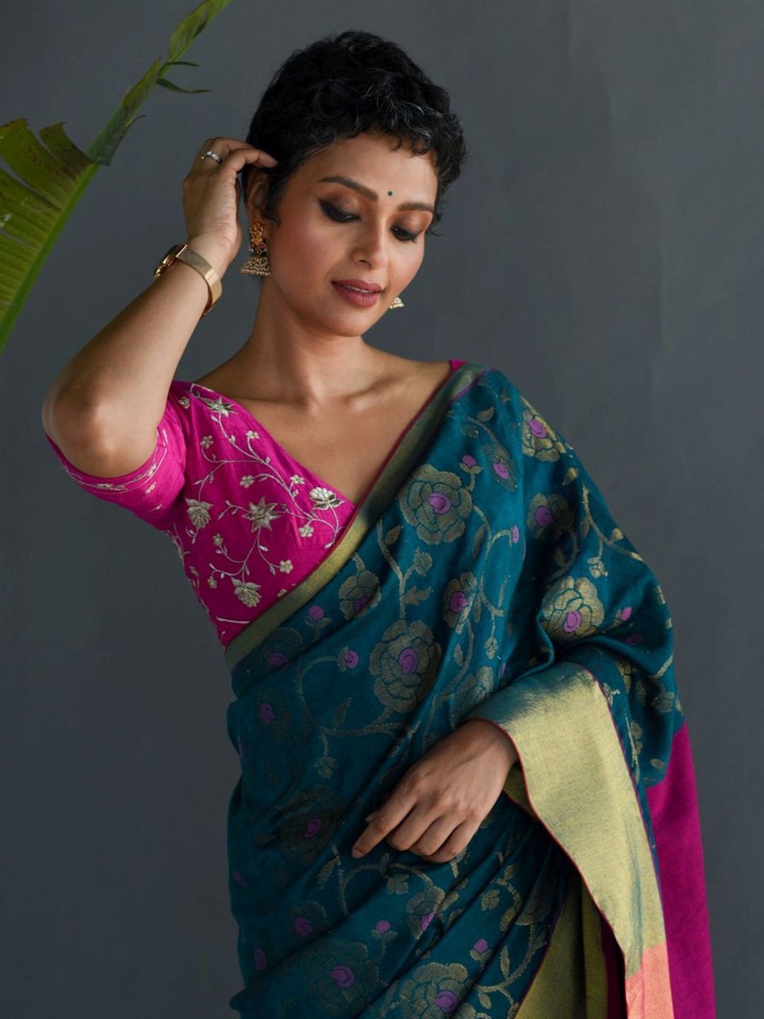 Unnati Silks Red Silk Printed Saree With Unstitched Blouse