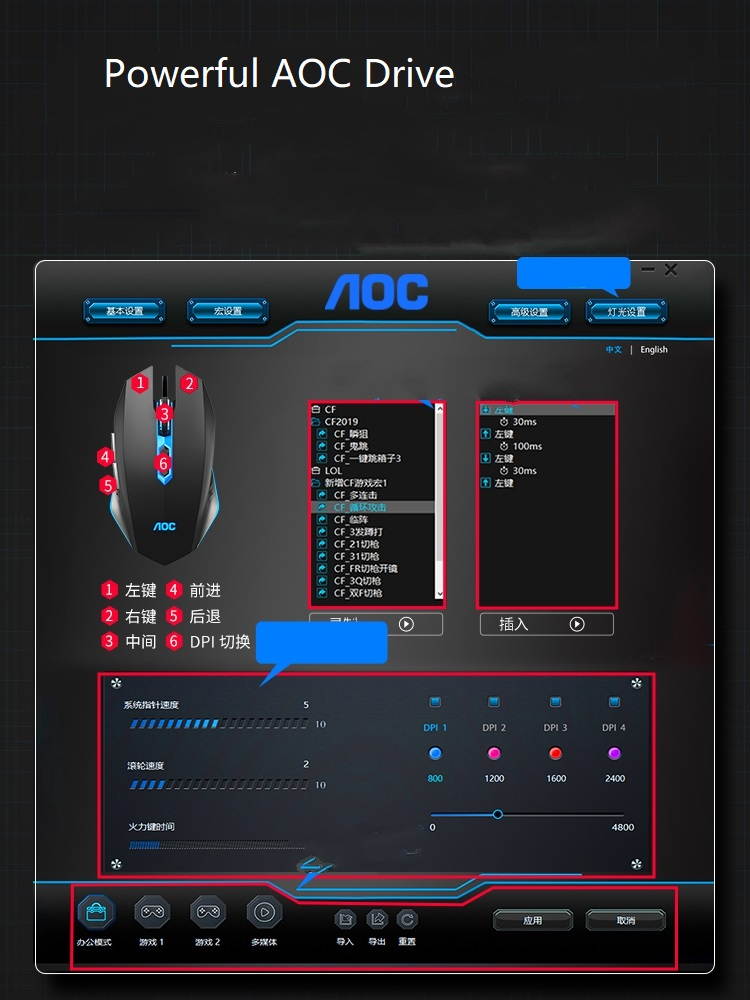 AOC Ergonomic Design GM140 6-Programmable Buttons, 2400 DPI Gaming Mouse for PC and Laptop, Cool Backlit