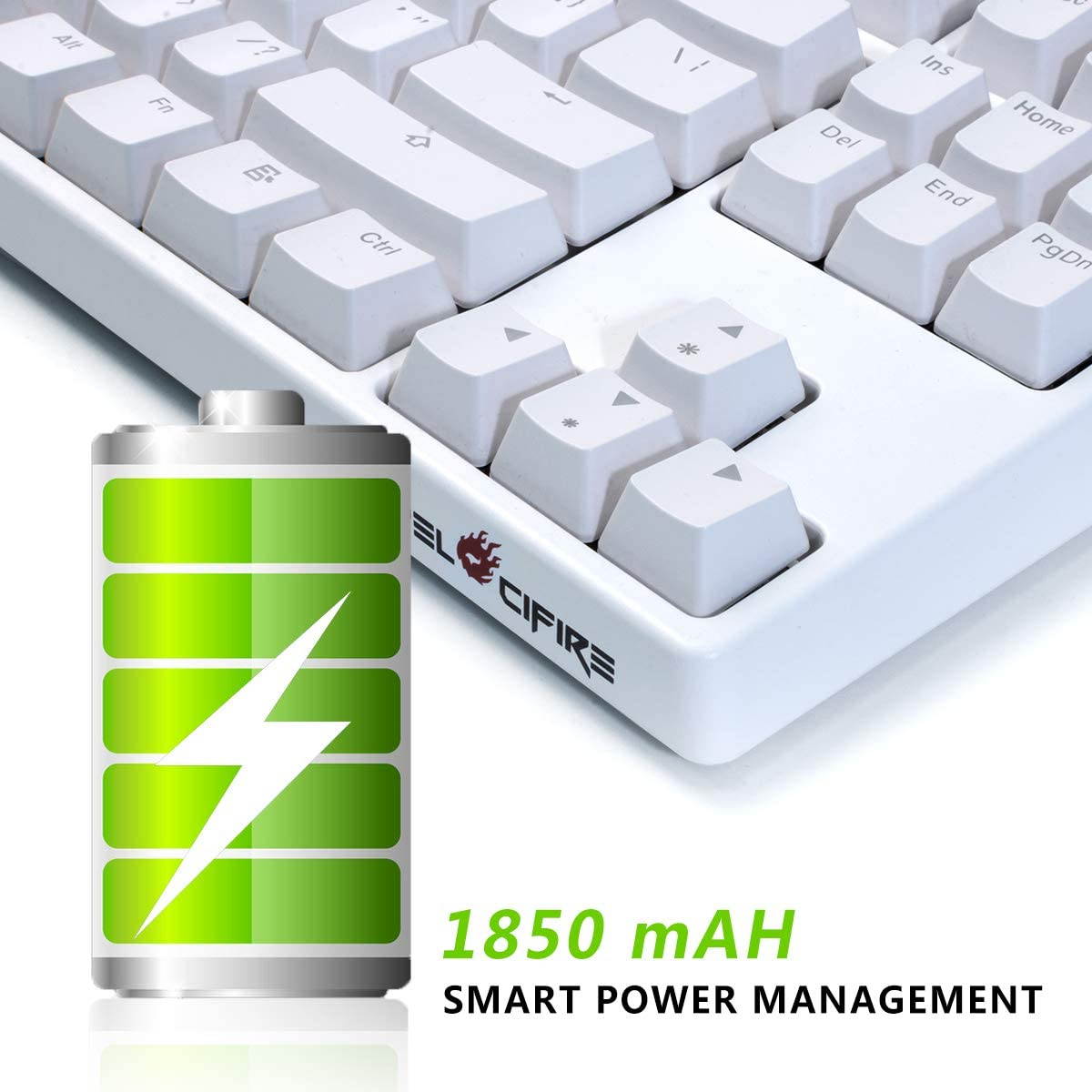 VELOCIFIRE TKL02 Wireless Plugable Mechanical Keyboard 87 Key Tenkeyless Ergonomic with Low Profile Quiet Brown Switches, and White LED Backlit for Copywriters, Typists, and Programmers