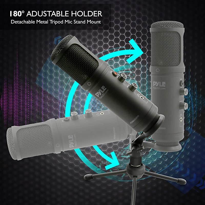 USB PC Recording Condenser Microphone Blue LED Adjustable Gain Headphone Jack Mute Control Tripod Stand Portable Pro Audio Condenser Desk Mic for Podcast Streaming Gaming  PDMIUSB50