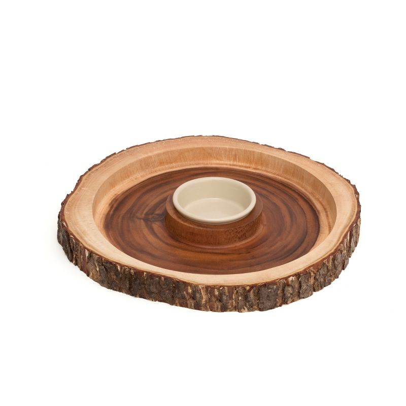 Lipper International Acacia Bark Round Server with Dip Bowl