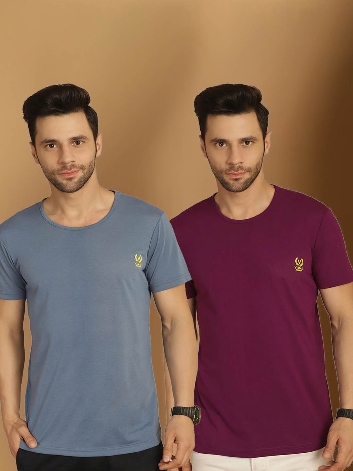 Vimal Jonney Grey & Purple Regular Fit T-Shirt