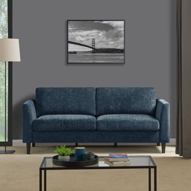 Olin Flared Arm Sofa with USB & Power Ports Textured Chenille Navy Blue - Handy Living