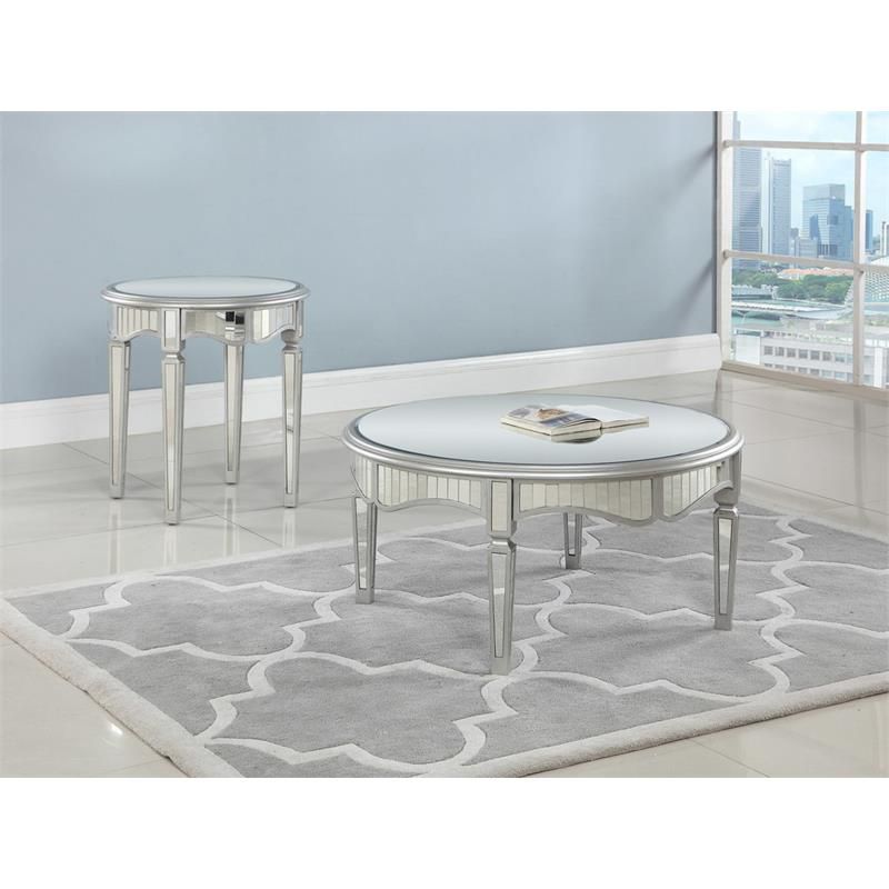 Royal Glam Round Mirrored Glass End Table in Silver - Best Master Furniture