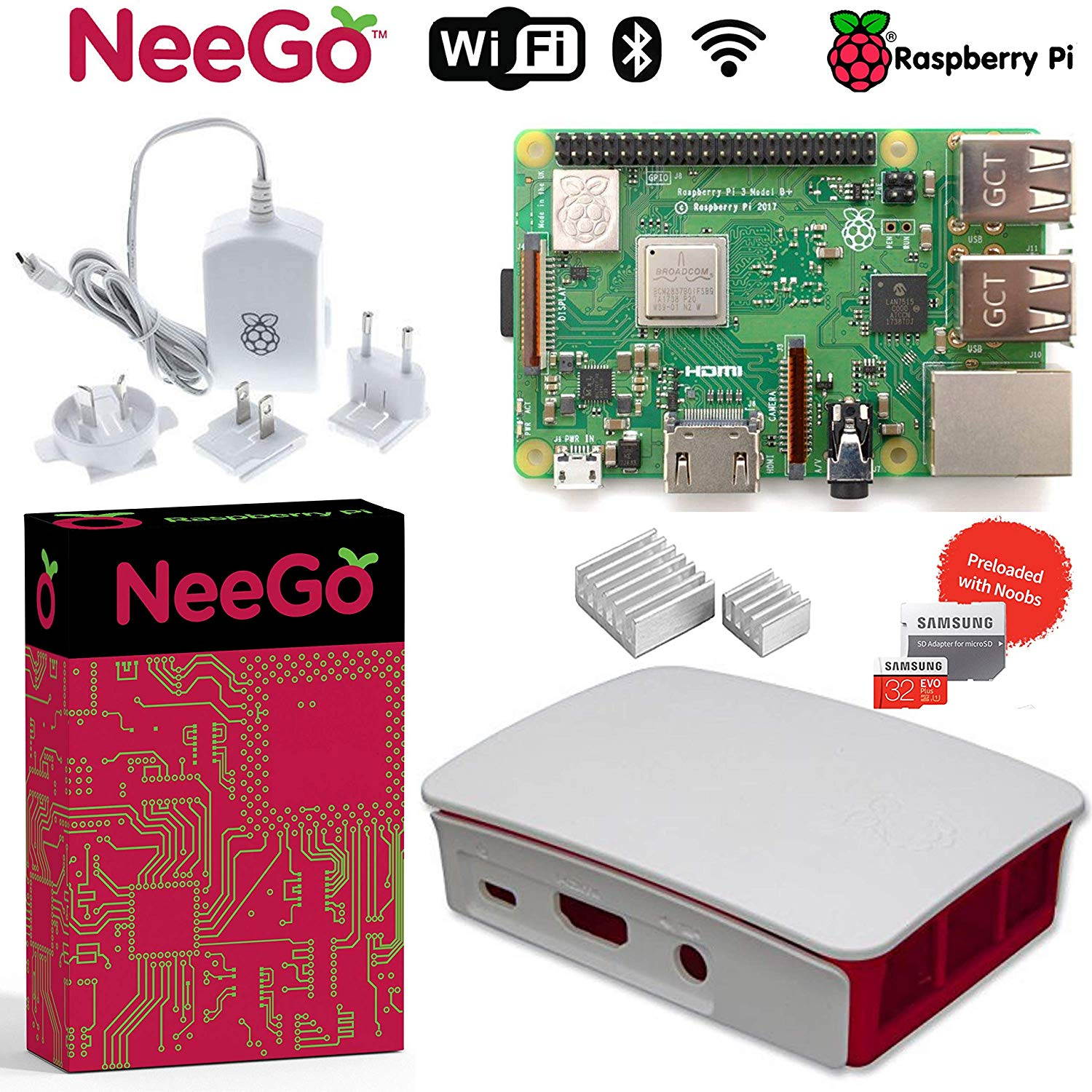 NEEGO Raspberry Pi 3 B+ (B Plus) Desktop Starter Kit 32Gb (Includes Original Accessories) White
