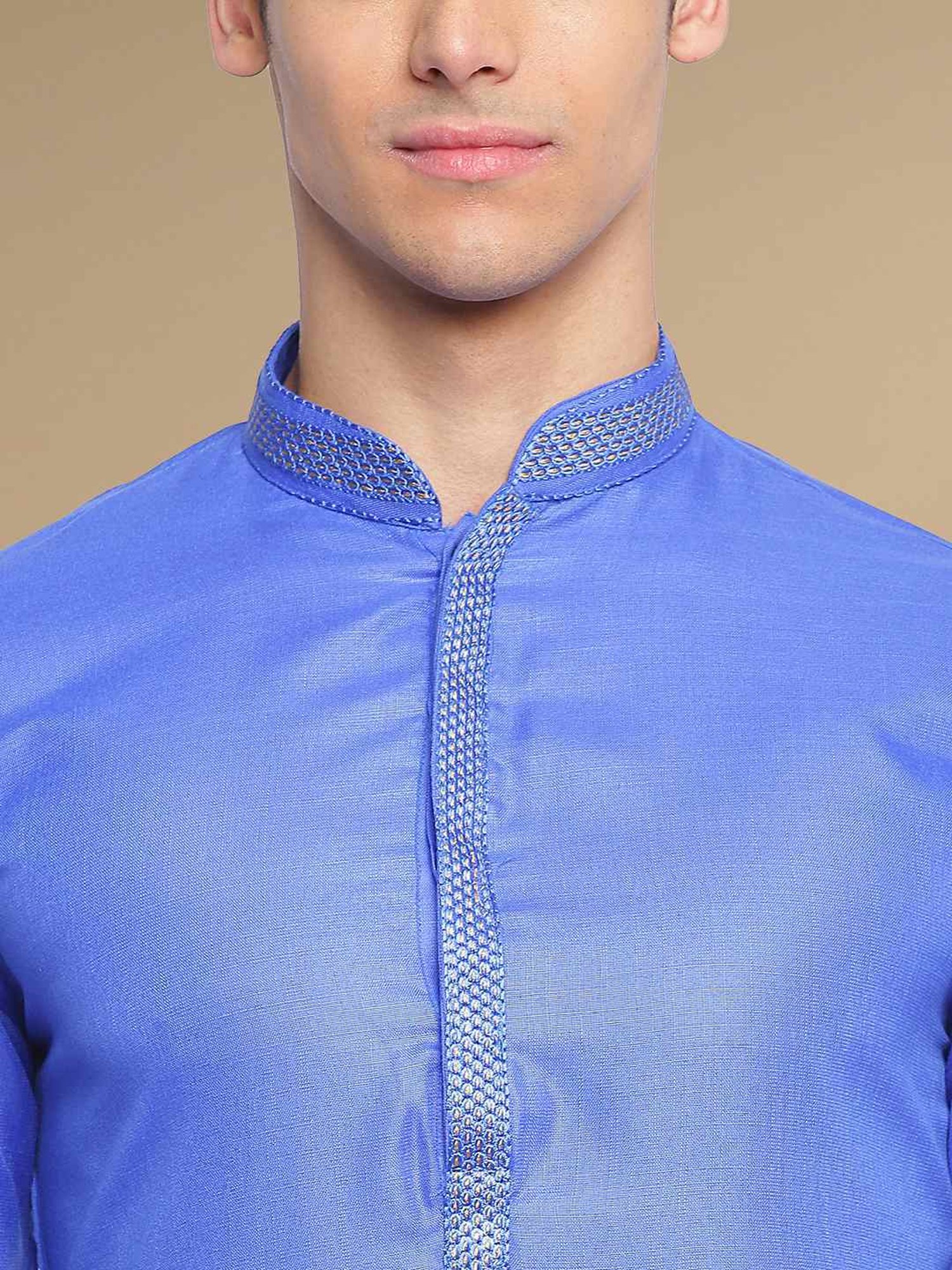 Sanwara Ink Blue & White Cotton Regular Fit Kurta Bottom Set