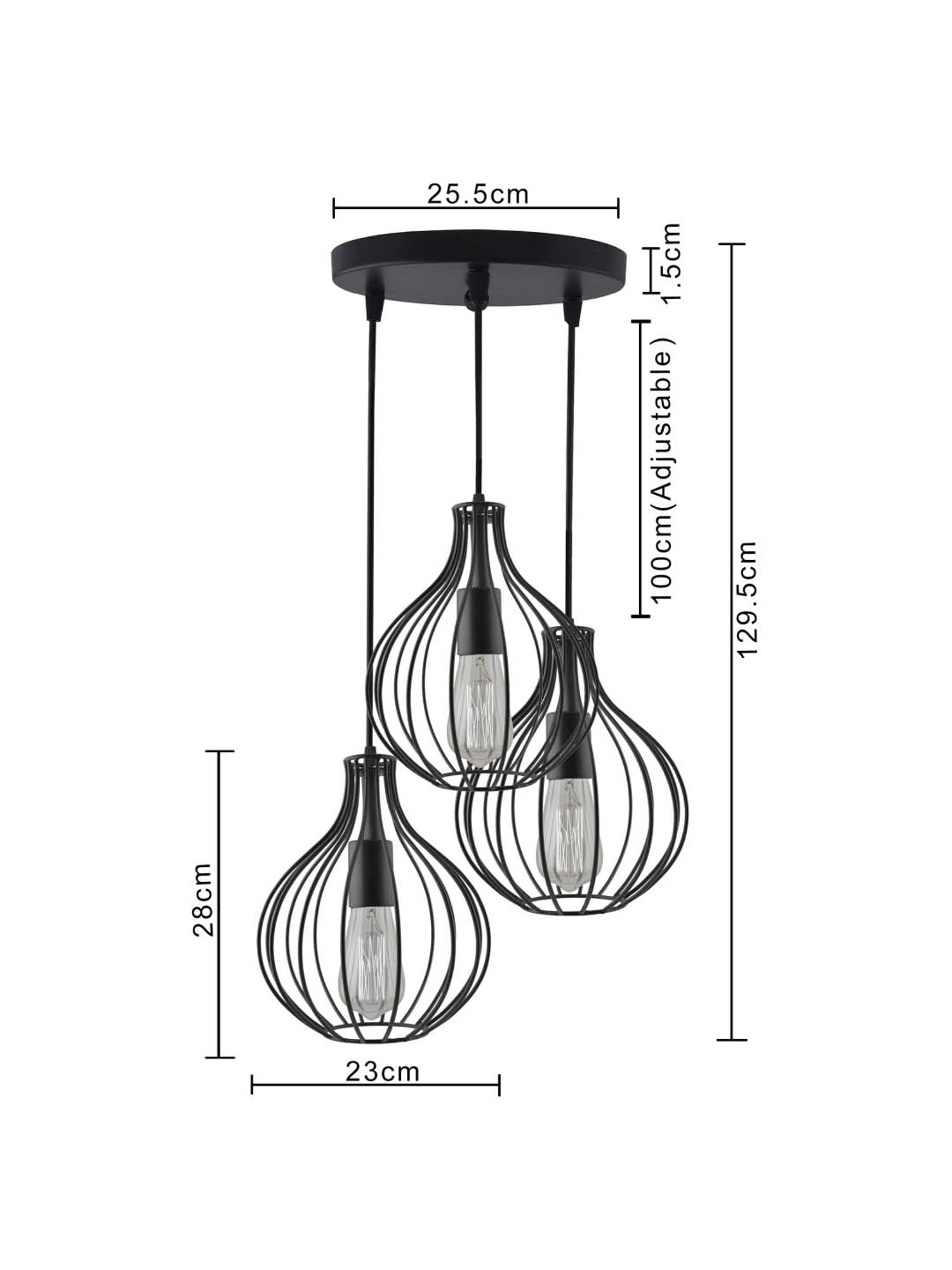 Homesake 3-Lights Round Cluster Black Metal Crown Pendant Light - Set of 1 (Bulb not included)