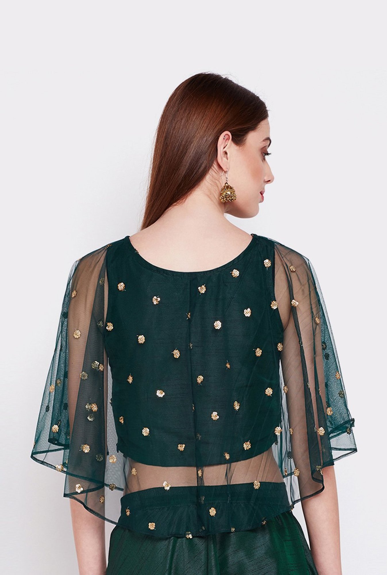 Studio Rasa Green Embellished Cape Top