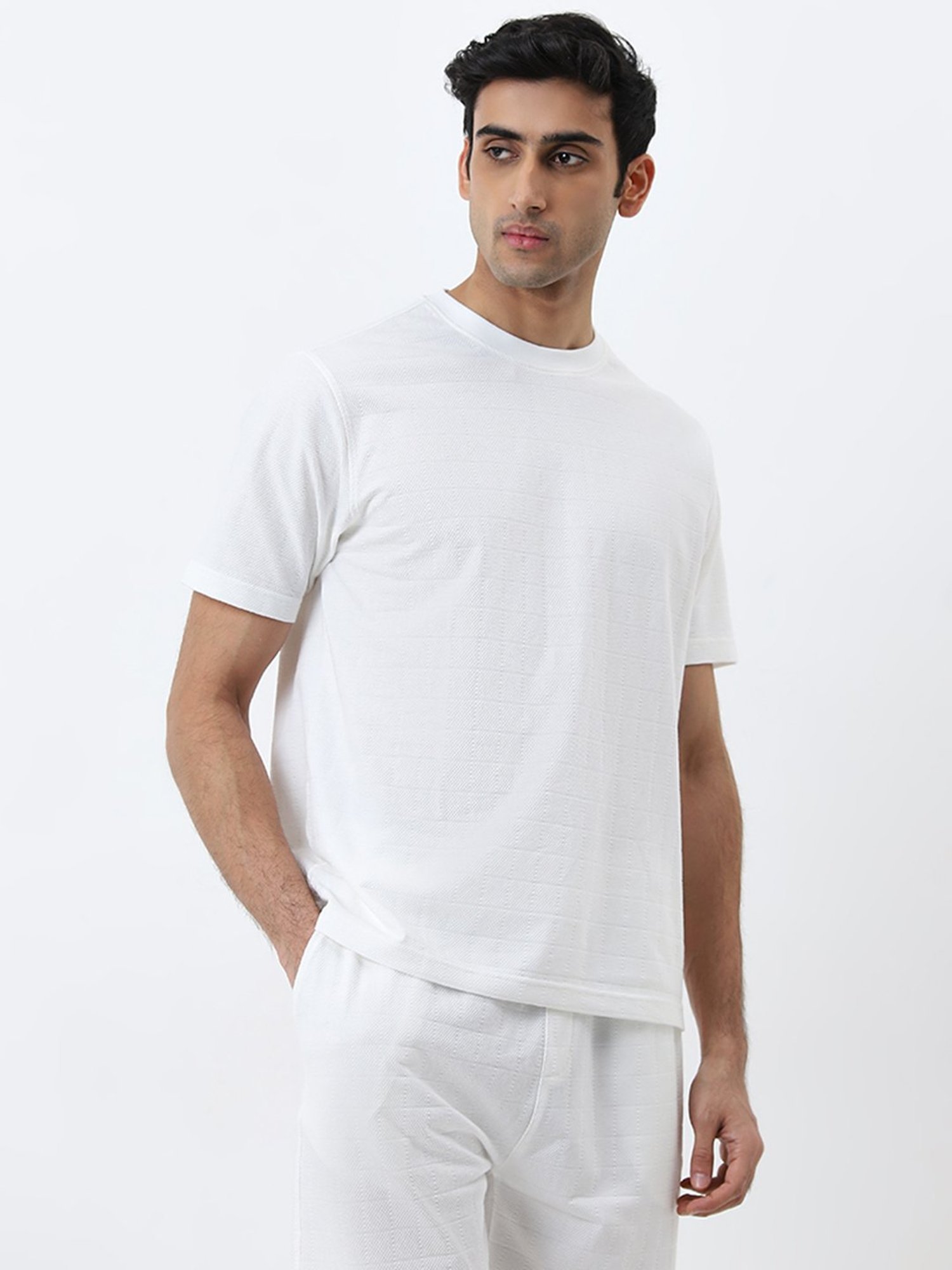 WES Lounge by Westside White Solid Relaxed-Fit Cotton T-Shirt