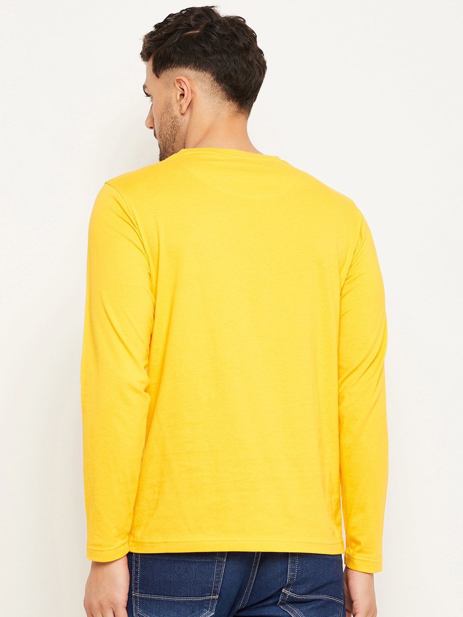 Club York Yellow Regular Fit Printed Crew T-Shirt