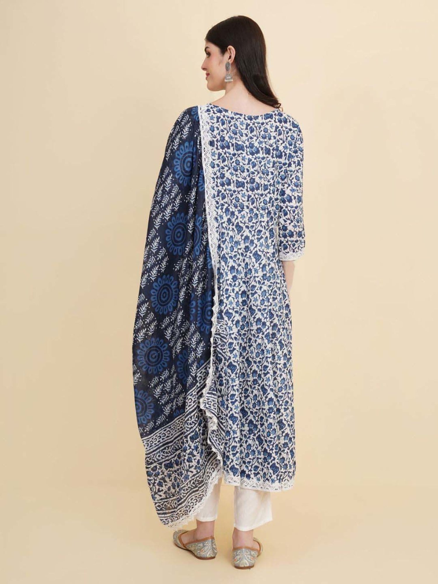 Odette Blue Printed Kurta & Pant Set with Dupatta