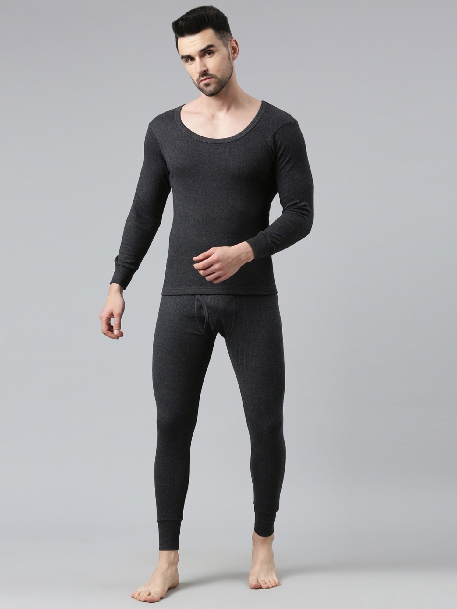 Dixcy Josh Dark Grey Melange Cotton Skinny Fit Thermal Top