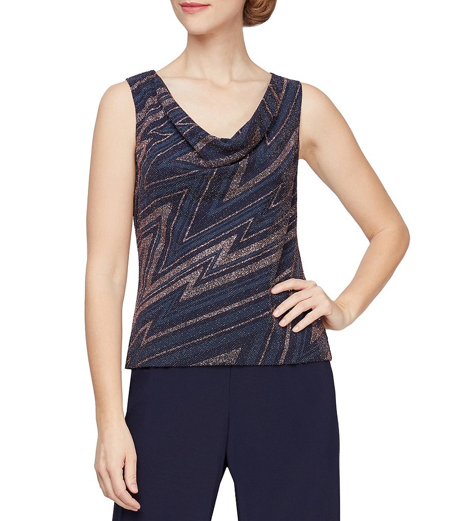 Alex Evenings Cowl Neck Metallic Knit 2-Piece Twinset
