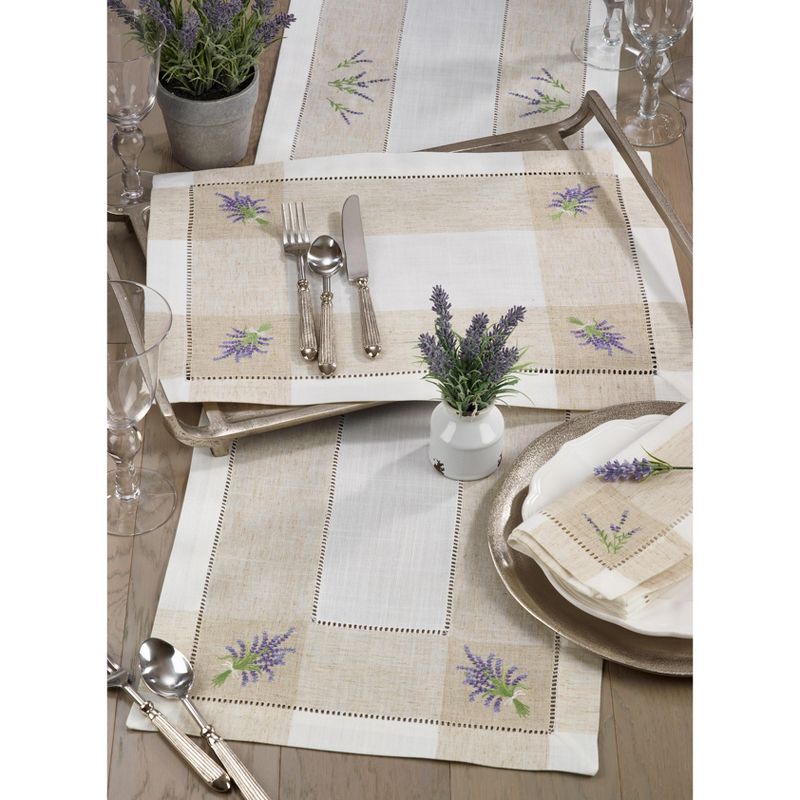 Saro Lifestyle Embroidered Lavender Hemstitch Runner, 15"x70", Ivory