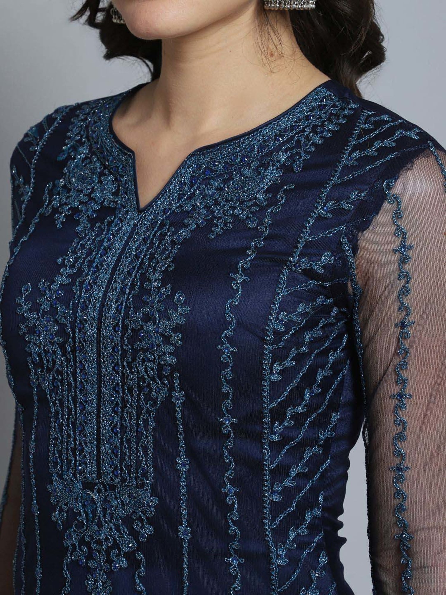 Stylee LIFESTYLE Navy Embroidered Unstitched Dress Material