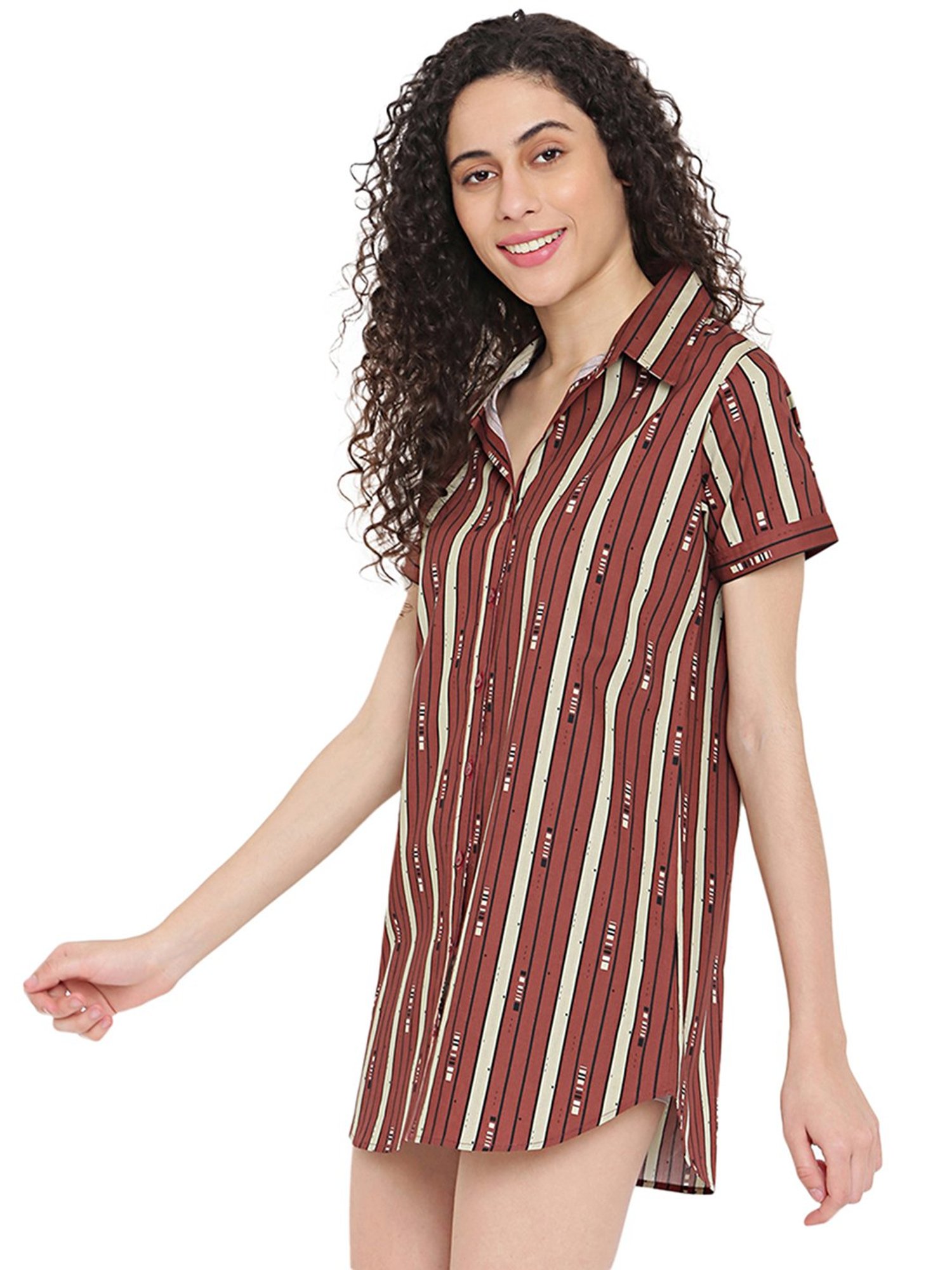 La Intimo Brown Striped Night Shirt