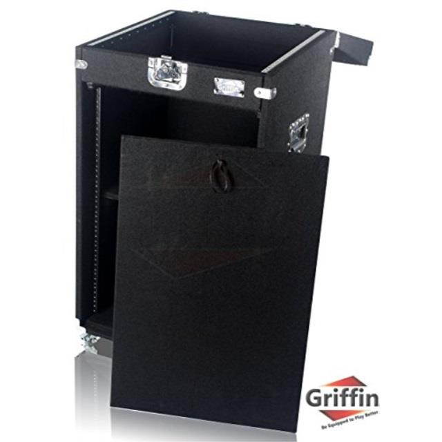 Ultimate Rackmount Studio Mixer Flight Road Case By GRIFFIN | 25U Mount Space Pro-Audio Amp Cabinet Travel Trunk For Music Gear Recording Equipment | Portable DJ Sound Booth Rack Stand Carpet PA Cart