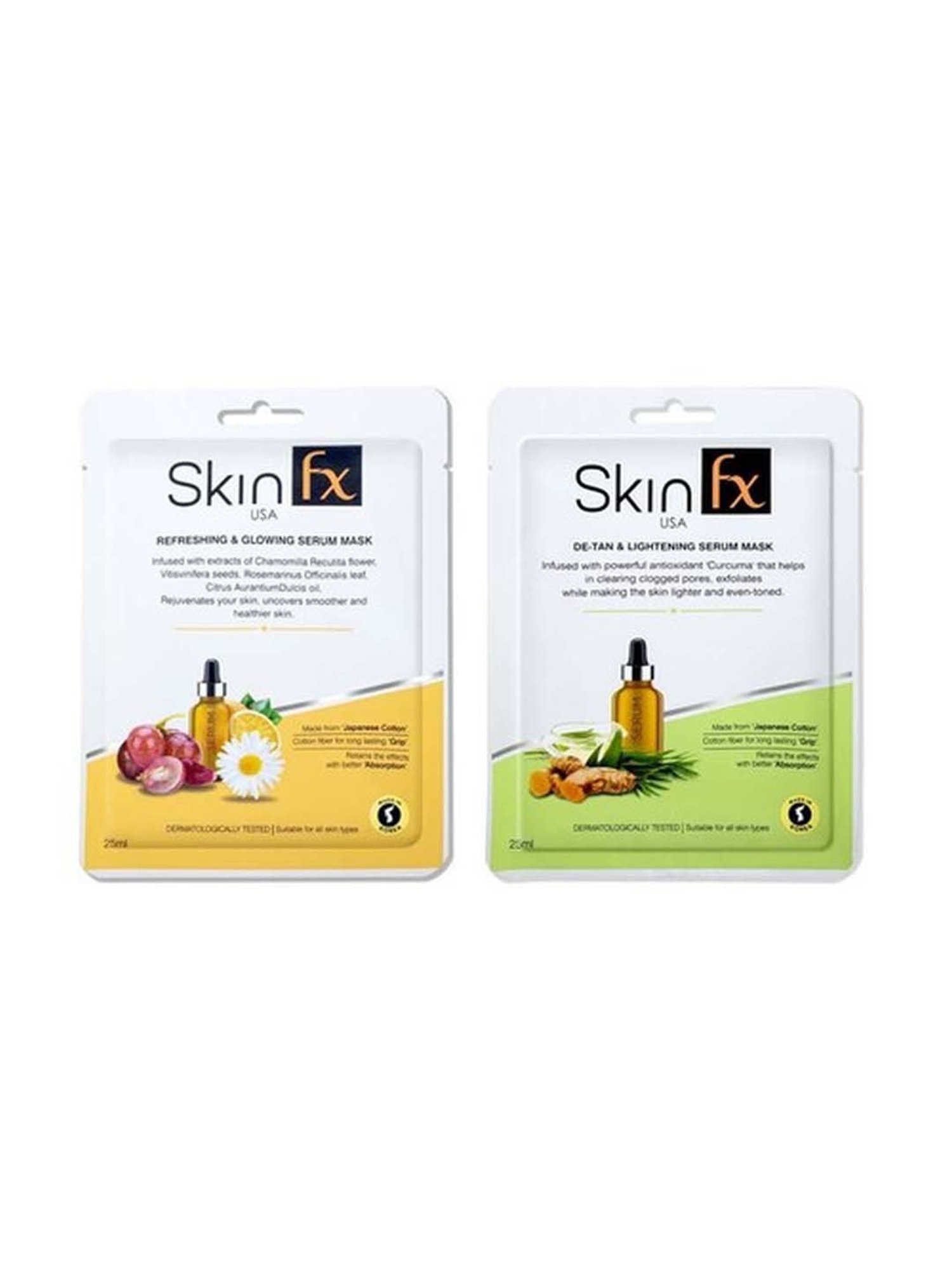 Skin Fx Lightening, Detan, Refreshing and Glowing Facial Serum Mask - Pack of 2