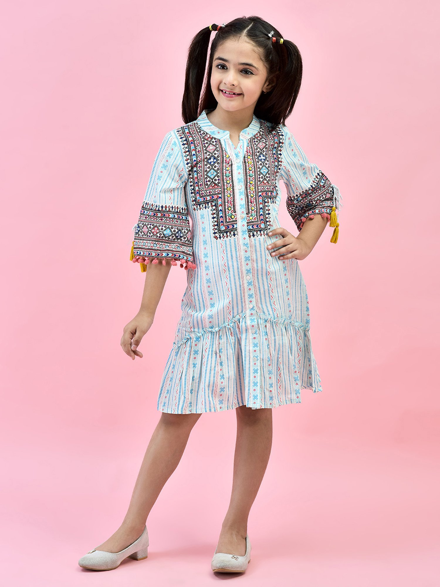 Juniper Girls Blue Printed Midi Dress