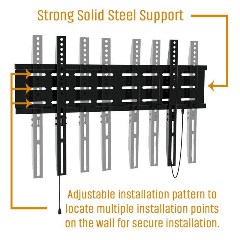 KORAMZI KWM1664F-PRO Fixed TV Wall Mount with Smart Locking System Technology 600x400 VESA Fits 32-70" TV's including Bubble Level & 10 ft. HDMI Cable Pro Series (Black)-New