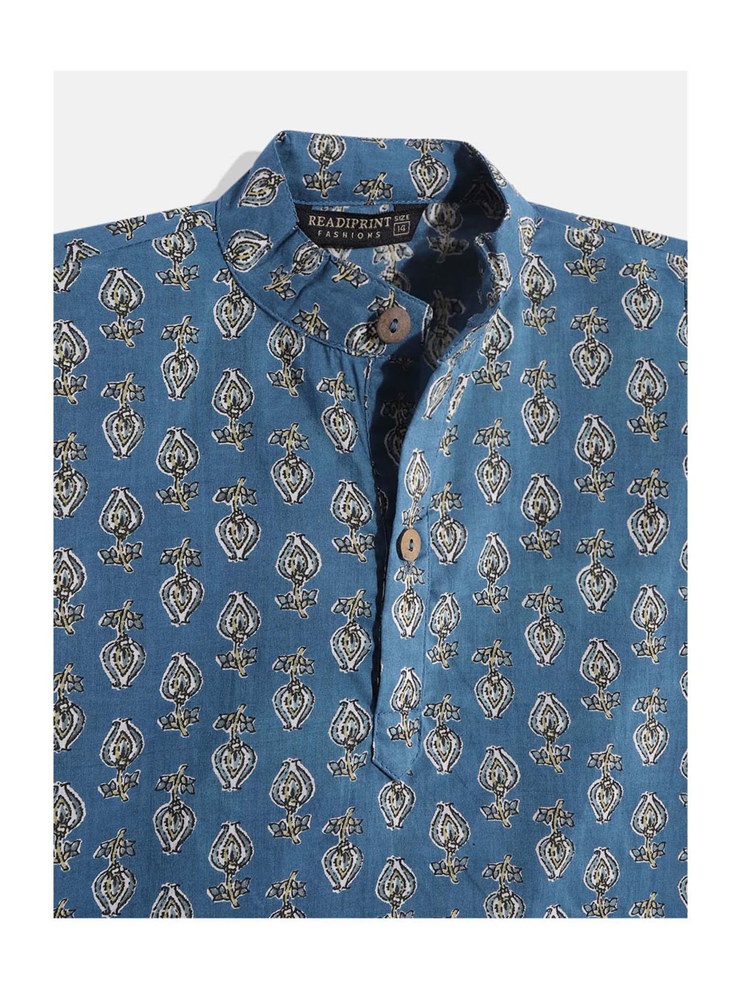 READIPRINT FASHIONS Kids Blue Printed Full Sleeves Kurta, Pyjamas with Nehru Jacket