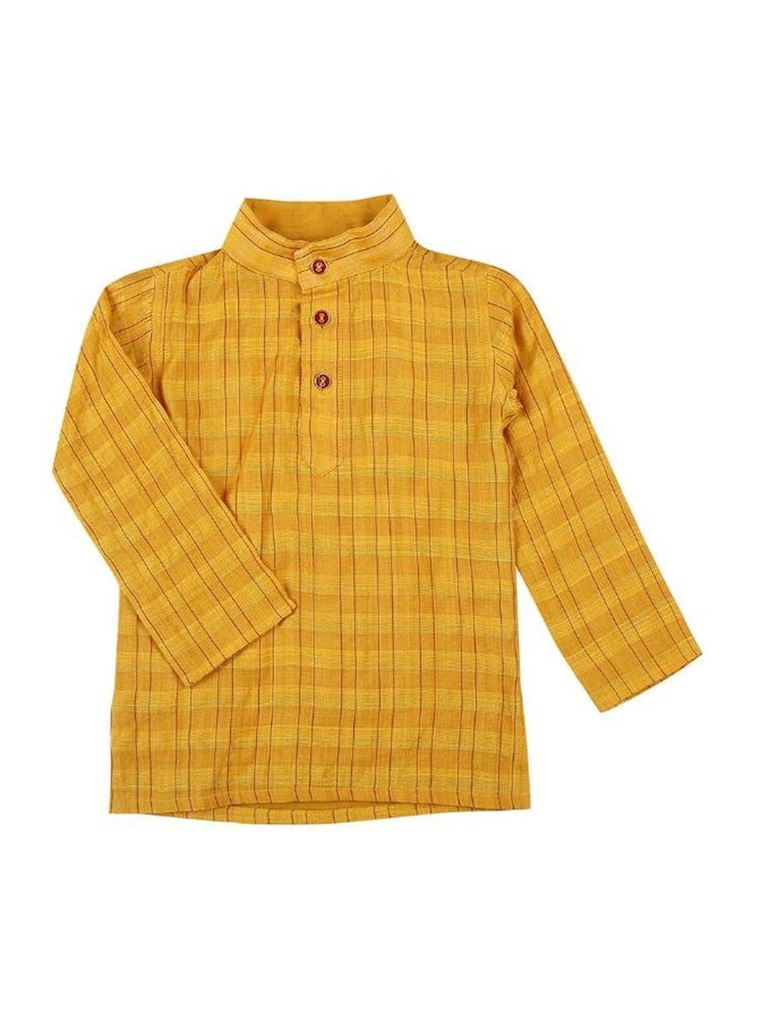 Mee Mee Kids Yellow & White Cotton Chequered Full Sleeves Kurta Set