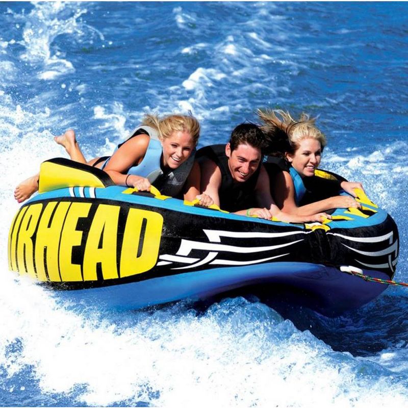 Airhead Outrigger Inflatable Triple Rider Towable Tube w/ 50-60' Boat Tow Rope