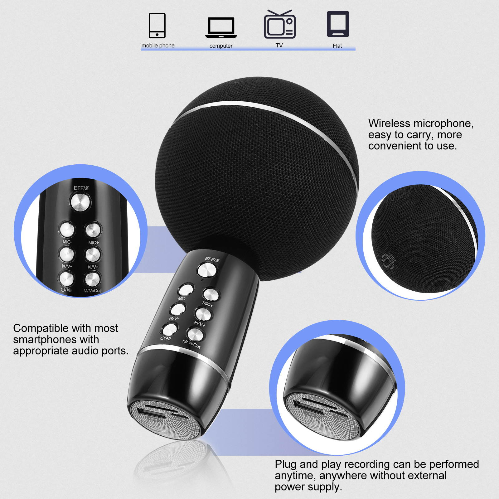 UKCOCO Wireless Microphone Rechargeable TF Card USB Drive Karaoke Voice Changer