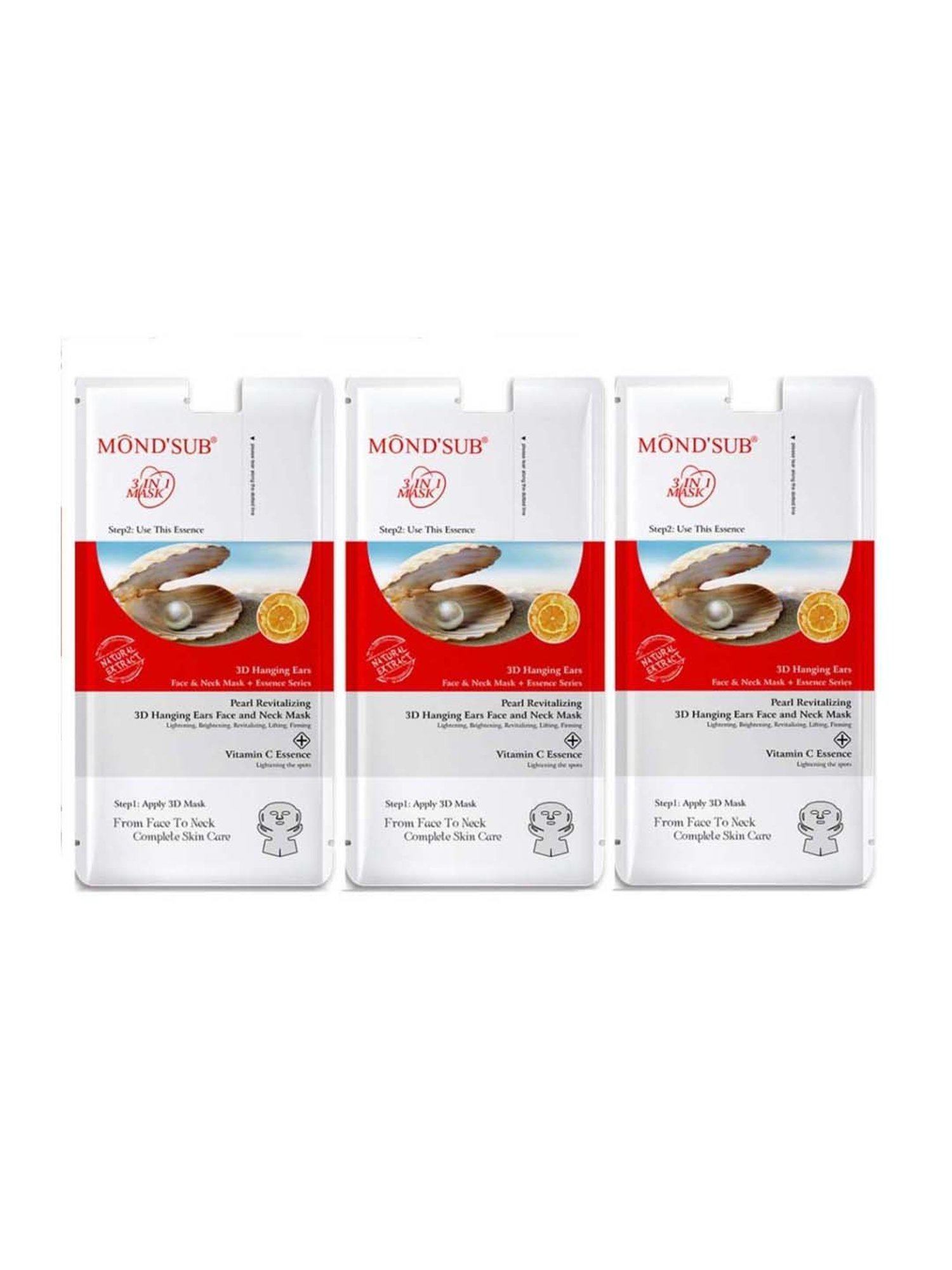 MONDSUB Pearl 3D Hanging Mask with Vitamin C (Pack of 3) - 40 ml Each