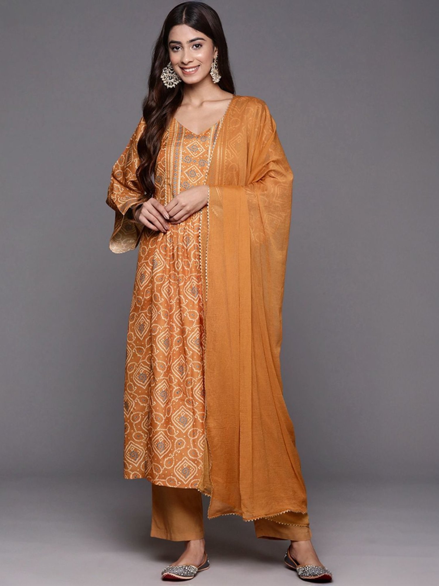 Varanga Rust Printed Kurta Pant Set With Dupatta