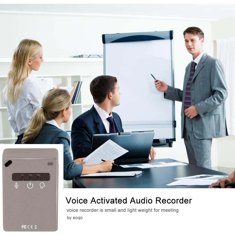 Digital Voice Recorder,eoqo Voice Activated Audio Recorder Playback by 3.5mm Plug Earphone - 15 hours Voice Recording - Sound Voice Recorder with 16GB Memory Card