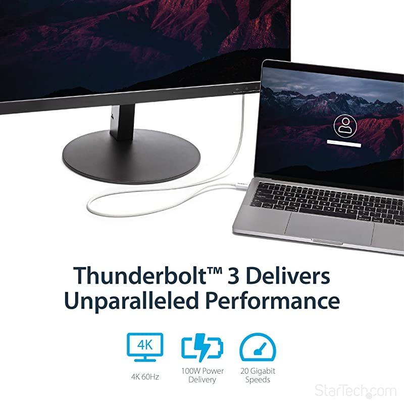 com 20Gbps Thunderbolt 3 Cable 33ft1m White 4k 60Hz Certified TB3 USBC to USBC Charger Cord w 100W Power Delivery TBLT3MM1MW20Gbps White