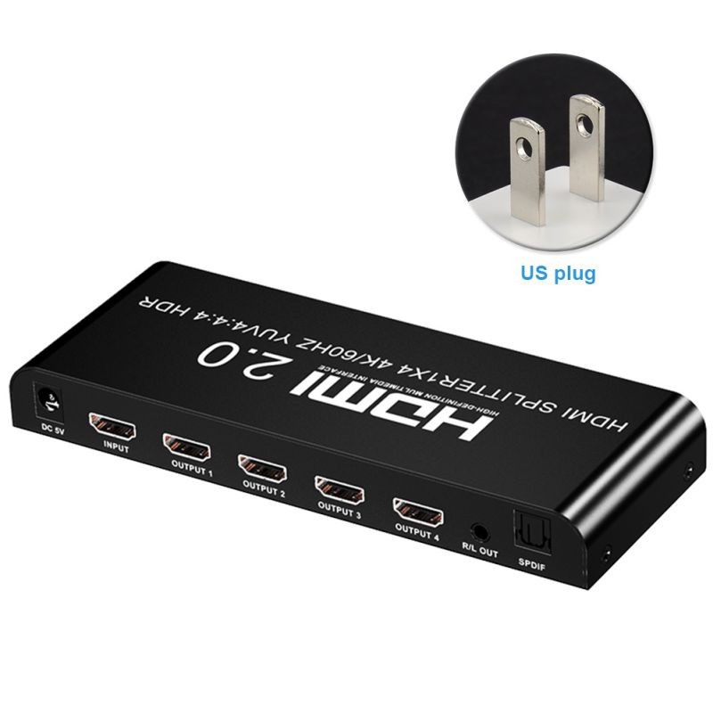 4K 3D 1080P HDMI Splitter 60Hz Support Plug And Play 1 In 4 Out With 3.5mm Audio
