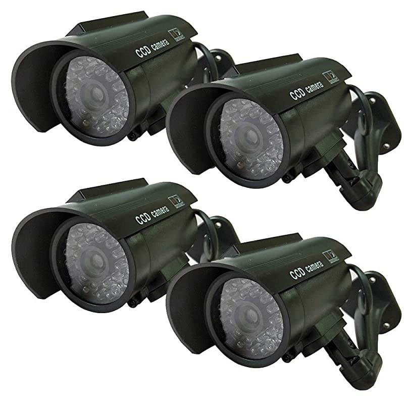 4Pack Bullet Dummy Security Camera Solar Powered Fake Simulation Monitor with LED Blinking Light CCTV Surveillance