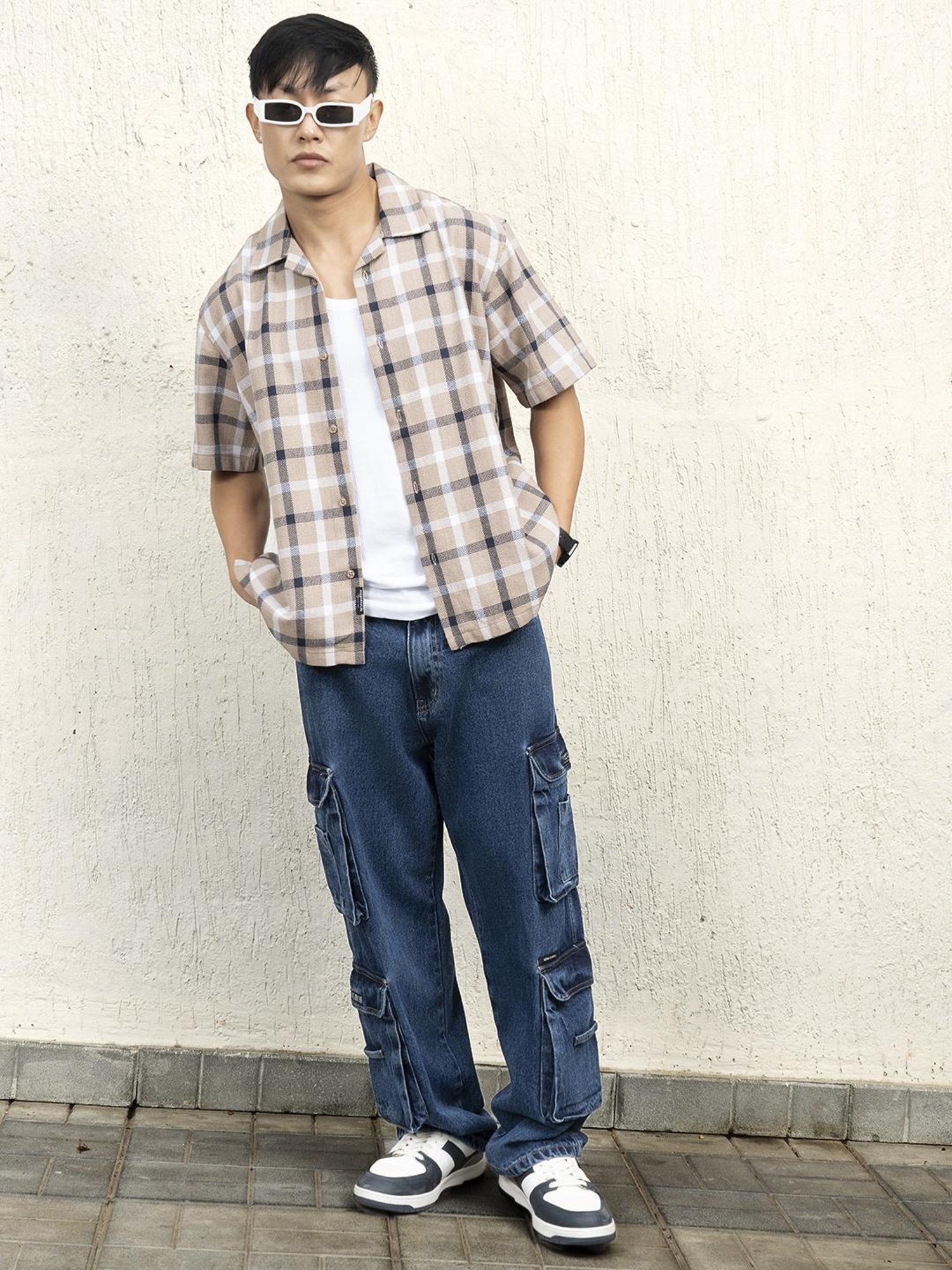 Hubberholme Men Cotton Short Sleeves Oversized Checked Shirt 6