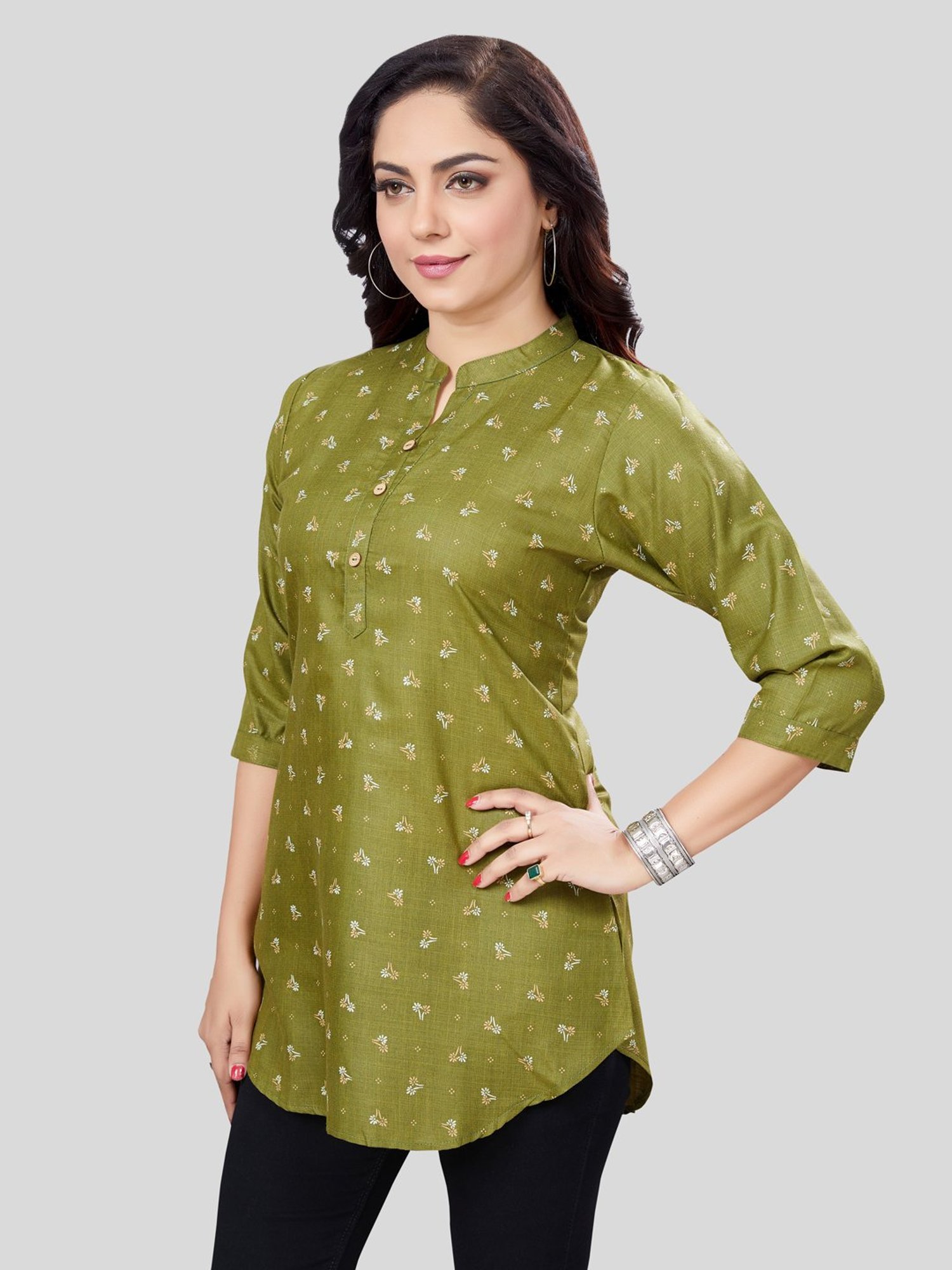Saree Swarg Green Printed A Line Kurti
