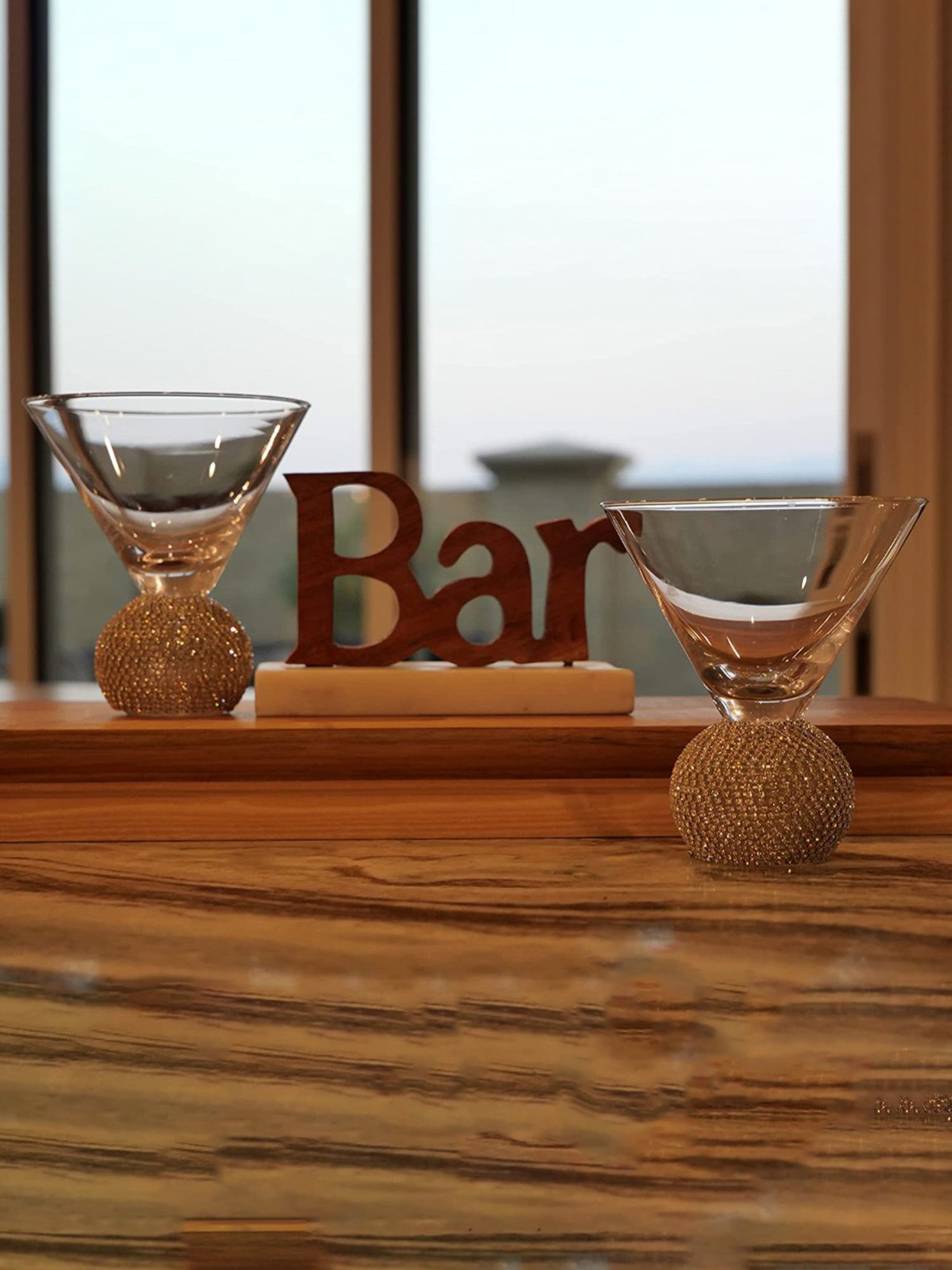 Melbify Jewel Ball Transparent Glass Martini & Wine Glass with Designer Bottom (220ml) - Set of 2