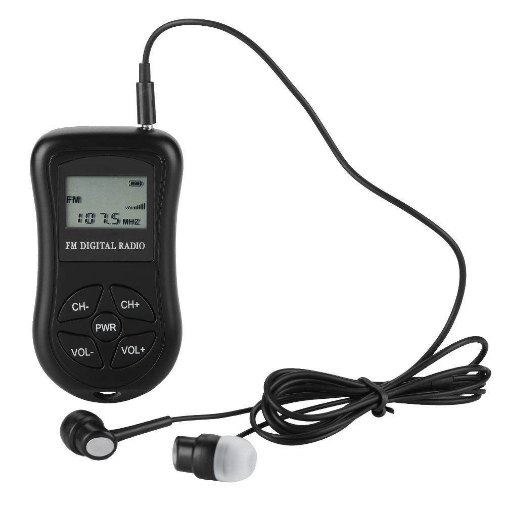 Low Power Portable Digital LCD Display Mini AM FM Radio w/ Headphone Ear Caps