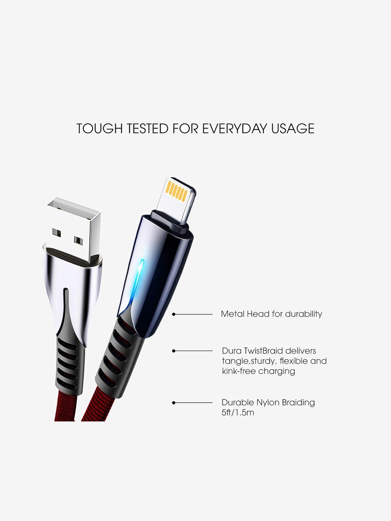 Fuelbox Nylon Tough Tested Braided Led Lightning To Usb Cable With Ultra Flexible 1.5 M(Red)