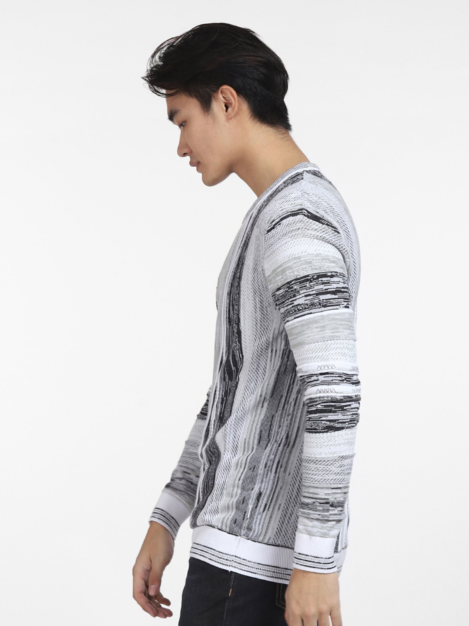 Jack & Jones White Regular Fit Self Design Sweater