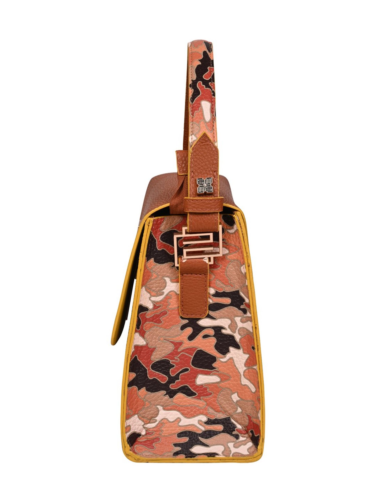 Eume Espresso Choco Brown Camo Vegan Leather Satchel Handbag