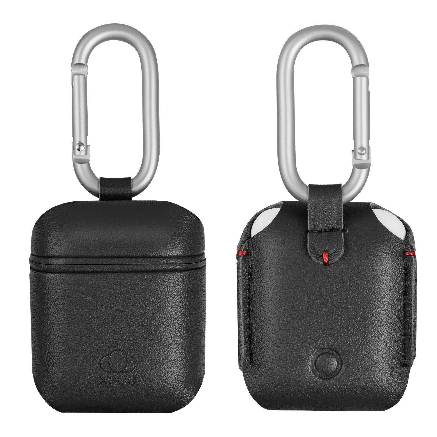 XGUO Replacement for AirPods Case,Premium Leather Handmade Portable Protective Cover Carrying Case for AirPods Charging Case (Black)