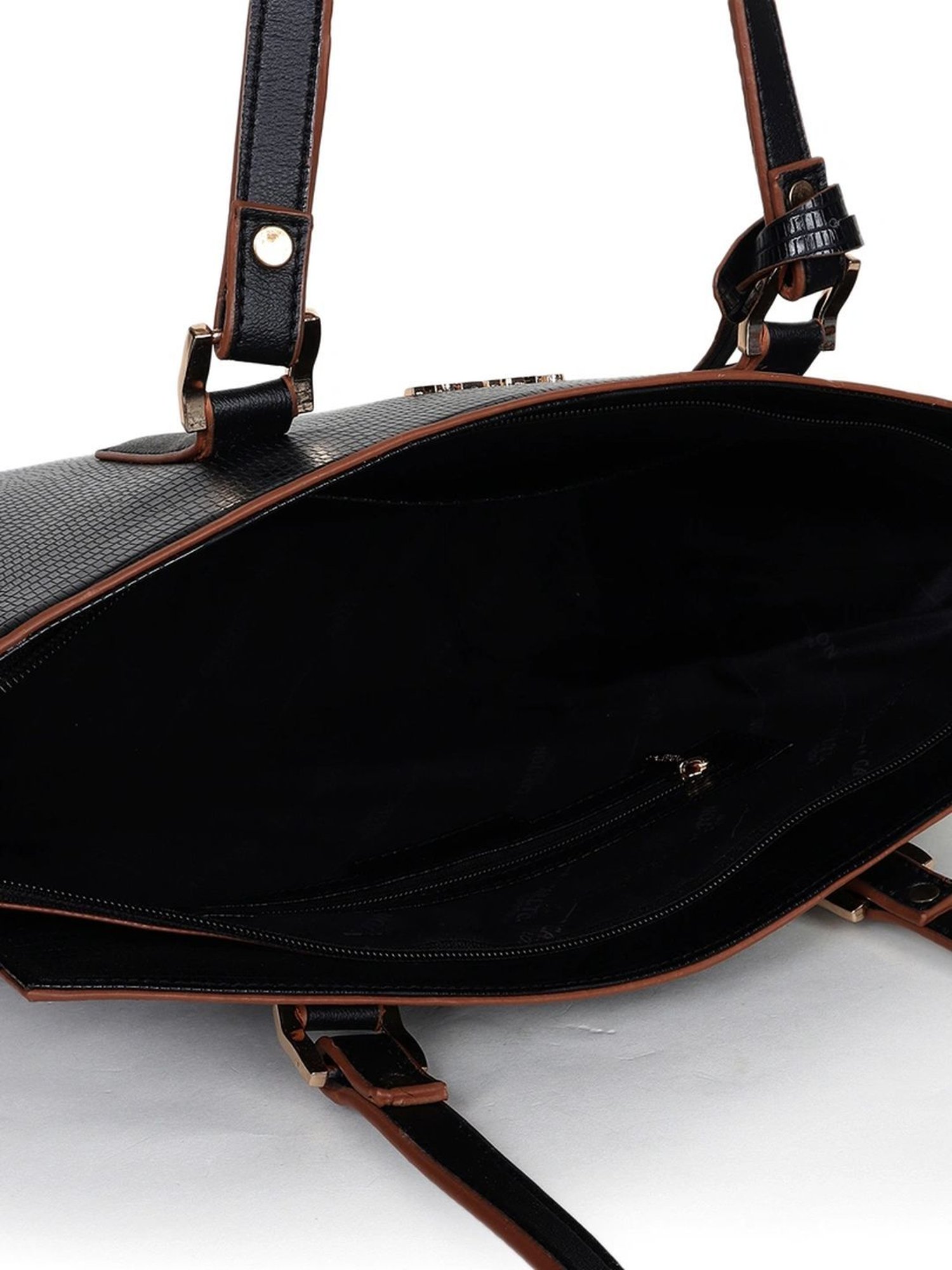 Carlton London Black Textured Large Shoulder Handbag