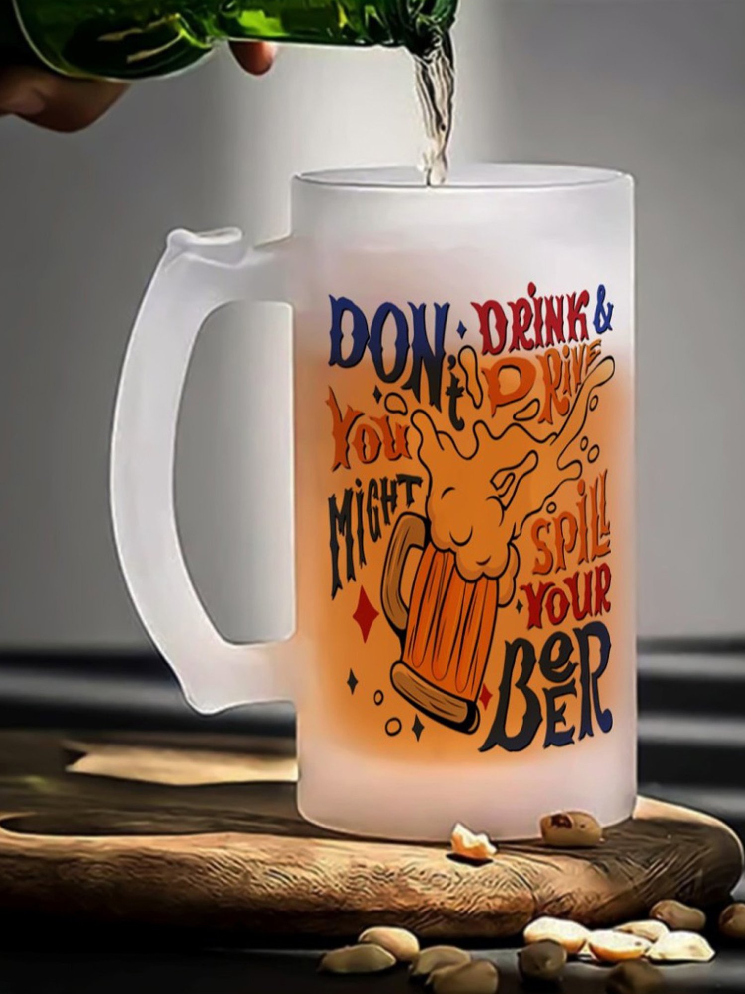 Gathari Don't Drink and Drive White Glass Beer Mug