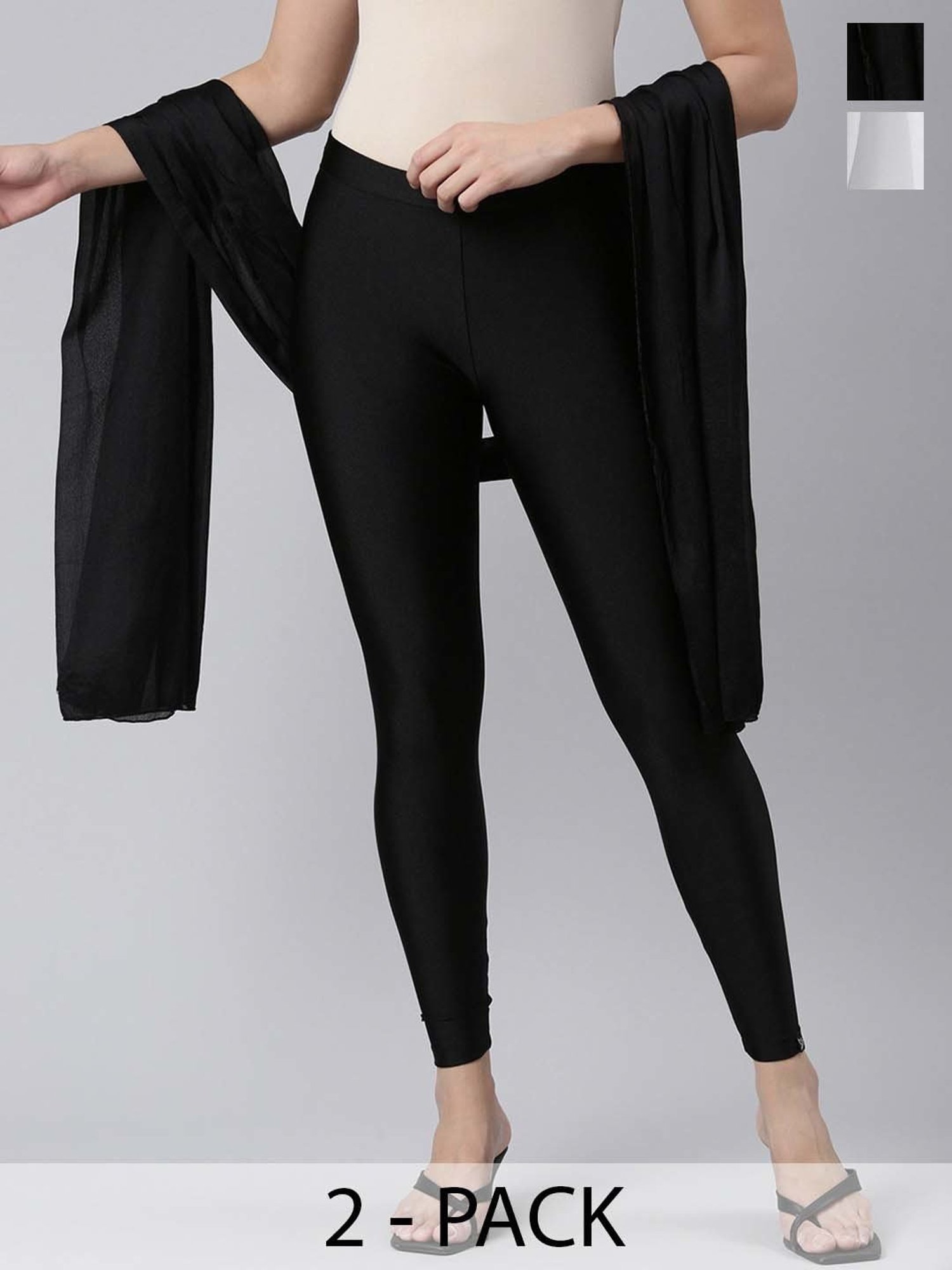 TWIN BIRDS Black & White Plain Dupatta - Pack Of 2