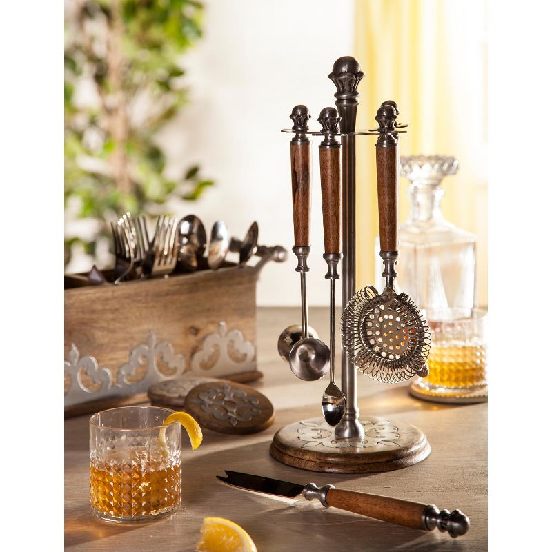 GG Collection Heritage Collection Wood and Inlay Metal Flatware Caddy