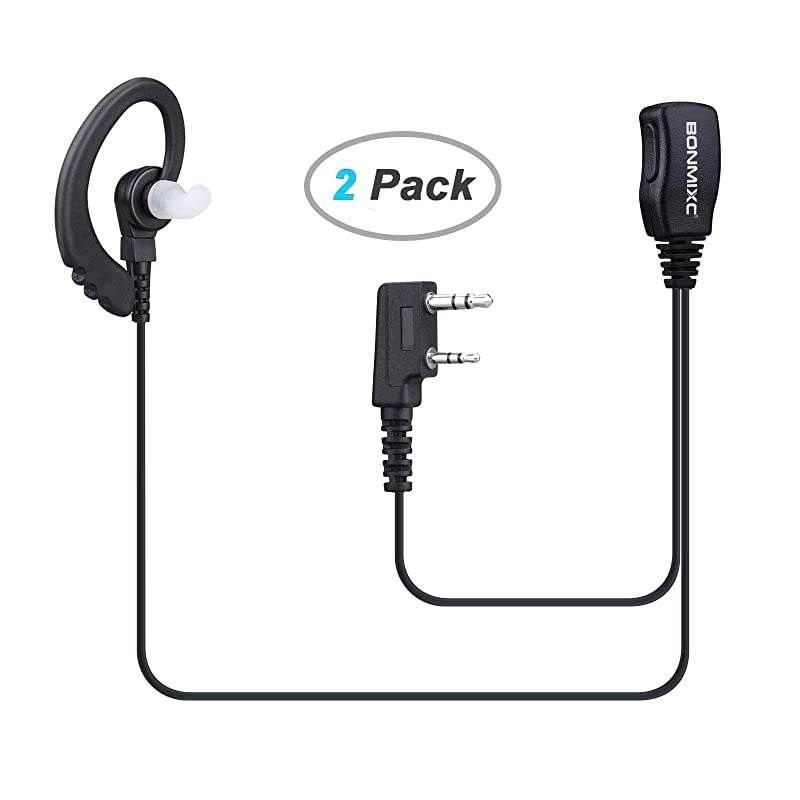 2 Pack) 2-Pin Walkie Talkie Headset with Mic Compatible with Kenwood ProTalk FreeTalk Baofeng 3.5mm+2.5mm 2-Pin Two-Way Radio Headset Reinforced Cable G-Shape Earhook
