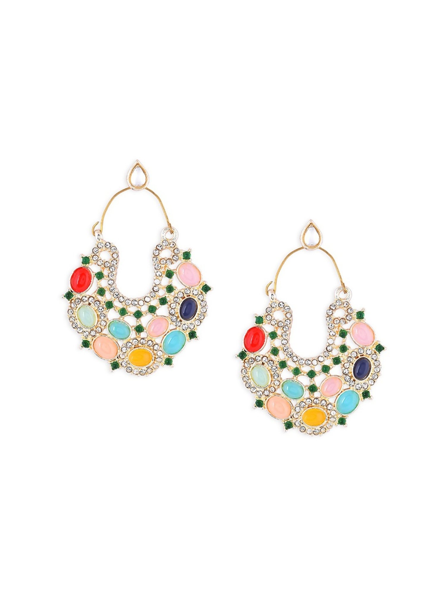 Zaveri Pearls Multicolor Dazzling Stones Embellished Ethnic Dangler Earrings-ZPFK16396